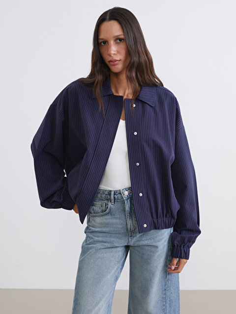 LCW Vision Shirt Collar Striped Oversize Women's Jacket - S6K378Z8-LGS