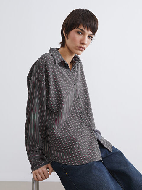LCW Vision Çizgili Oversize Kadın Gömlek - S6K381Z8-LFY