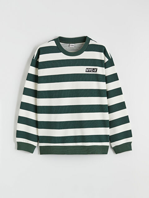 LCW Kids Bisiklet Yaka Çizgili Erkek Çocuk Sweatshirt