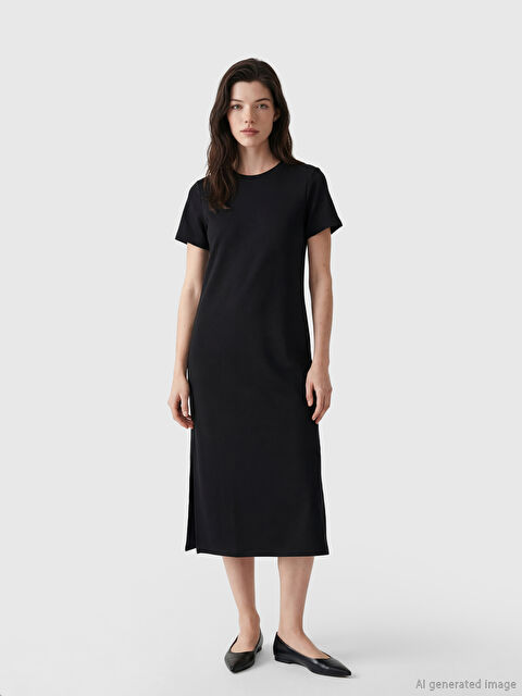 LCW Comfort Платье из мягкой ткани с круглым вырезом