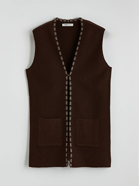 LCW Grace V Yaka Desenli Kadın Triko Yelek	 - S6K401Z8-JR3