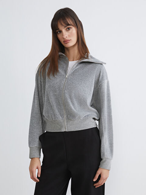 LCW Vision Dik Yaka Oversize Kadın Fermuarlı Sweatshirt - S6K406Z8-JMD