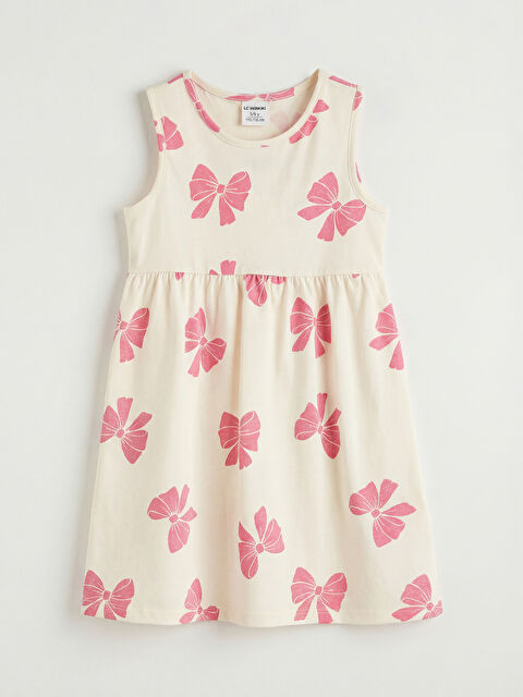 LCW Kids Bisiklet Yaka Fiyonk Baskılı Kız Çocuk Elbise - S6K462Z1-LRA
