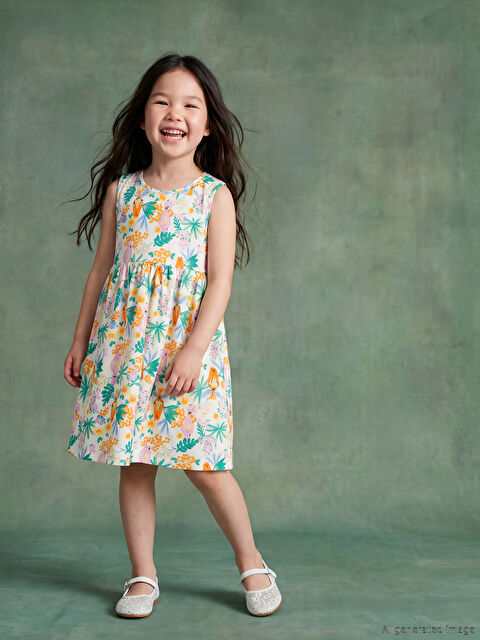 LCW Kids Kız Çocuk Baskılı Penye Elbise