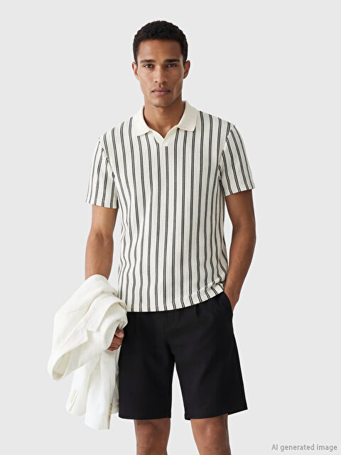 LCW Vision Polo Yaka Çizgili Erkek Triko Tişört - S6K471Z8-LGS