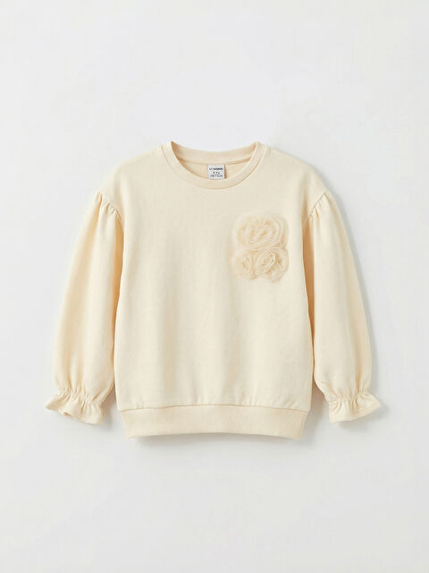 LCW Kids Bisiklet Yaka Çiçek Aplikeli Kız Çocuk Sweatshirt - S6K476Z1-FTZ