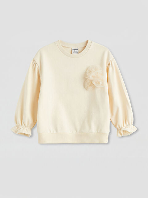 LCW Kids Bisiklet Yaka Çiçek Aplikeli Kız Çocuk Sweatshirt - S6K476Z1-FTZ