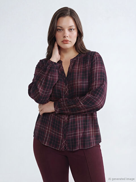 LCW EVERYDAY Kaçık Yaka Ekose Oversize Bluz