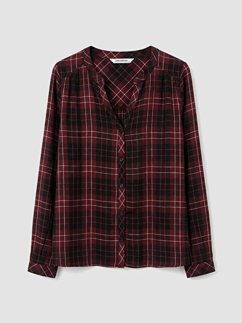 LCWAIKIKI Classic Kaçık Yaka Ekose Oversize Bluz - S6K536Z8-LLH