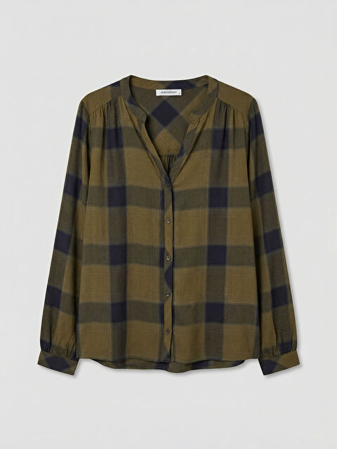 LCWAIKIKI Classic Kaçık Yaka Ekose Oversize Bluz - S6K536Z8-LMU