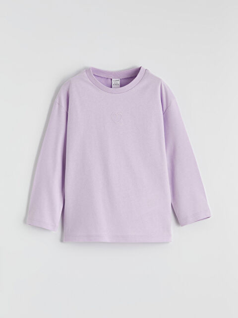 LCW Kids Bisiklet Yaka Nakışlı Kız Çocuk Tişört - S6K551Z1-G3W