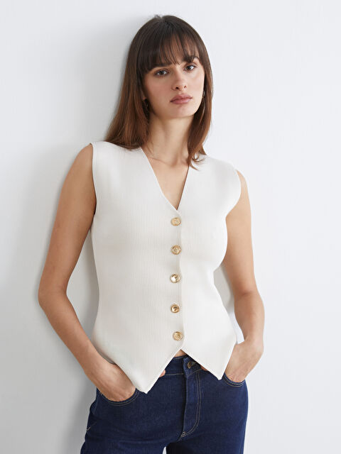 LCW Vision V Yaka Kadın Triko Yelek - S6K582Z8-FDU