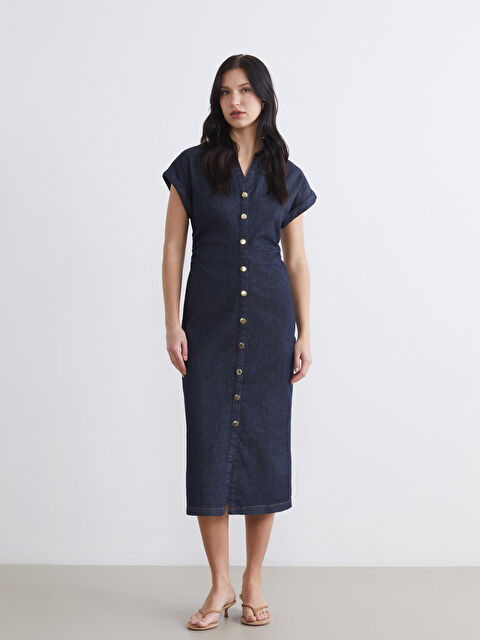 LCW Comfort Gömlek Yaka Belden Oturtmalı Jean Elbise - S6K588Z8-309