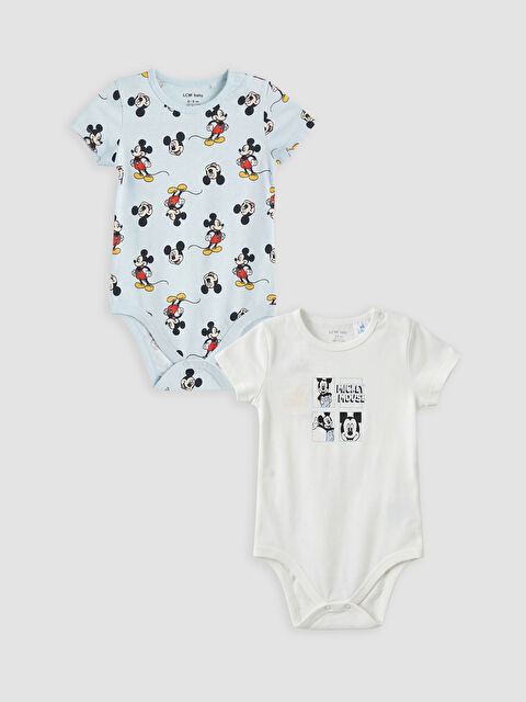 LCW baby Bisiklet Yaka Mickey Mouse Baskılı Erkek Bebek Body 2'li - S6K611Z1-FDU