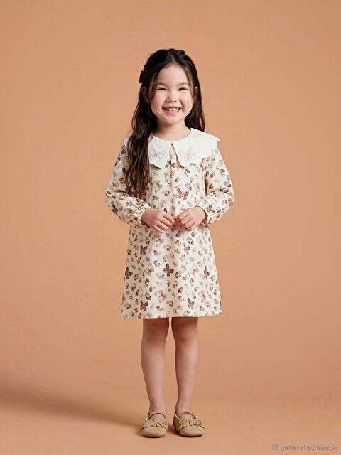 LCW Kids Bebe Yaka Baskılı Kız Çocuk Elbise - S6K650Z1-LRA