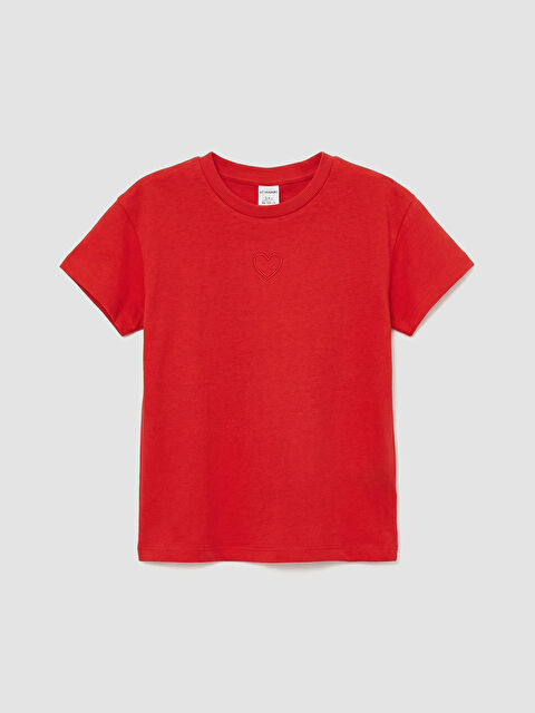 LCW Kids Kalp Nakışlı Kız Çocuk Penye Tişört - S6K685Z1-KYV