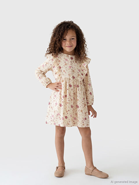 LC WAIKIKI Çiçek Desenli Fırfırlı Kız Çocuk Pamuklu Elbise - S6K725Z1-LQD