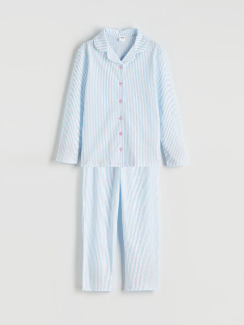 LCW Kids Çizgili Gömlek Yaka Kız Çocuk Pijama Takım - S6K729Z4-LU8