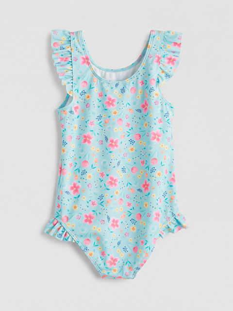 LCW Kids Fırfır Detaylı Çiçek Desenli Kız Çocuk Mayo