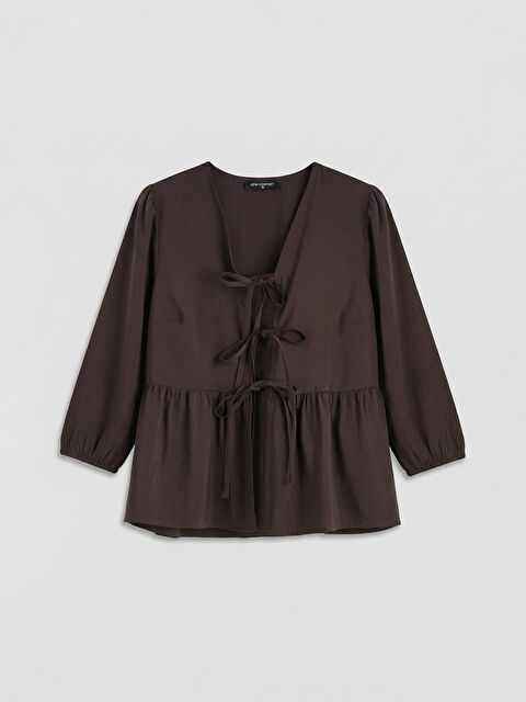 LCW Comfort V Yaka Fiyonklu Bağlamalı Bluz - S6K762Z8-HMK