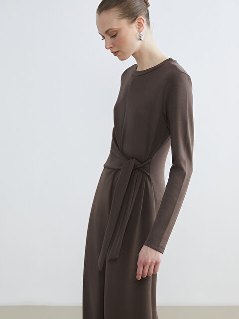 LCWAIKIKI Classic Bisiklet Yaka Beli Bağlamalı Elbise - S6K763Z8-JSE