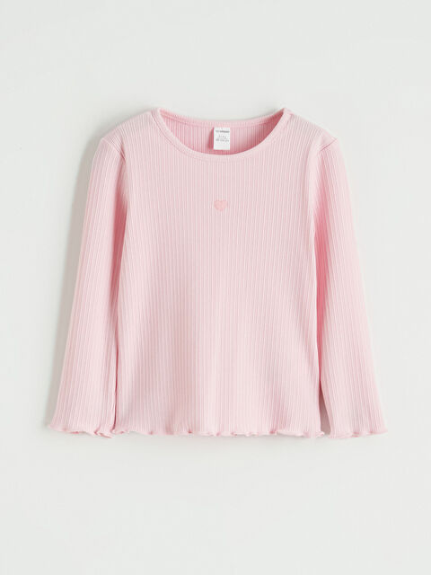 LCW Kids Bisiklet Yaka Kalp Nakışlı Kız Çocuk Tişört	 - S6K800Z1-FWJ