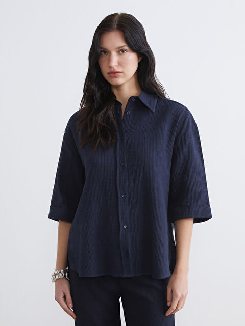 LCW Comfort Dokulu Oversize Müslin Kadın Gömlek - S6K822Z8-HEL