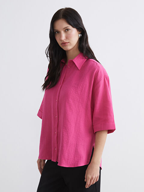 LCW Comfort Dokulu Oversize Müslin Kadın Gömlek - S6K822Z8-KKU