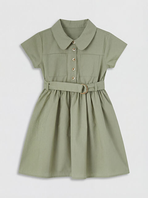 LCW Kids Gömlek Yaka Kısa Kollu Kız Çocuk Poplin Elbise