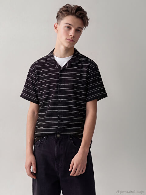 LCW Kids Çizgili Kısa Kollu Erkek Çocuk Gömlek
