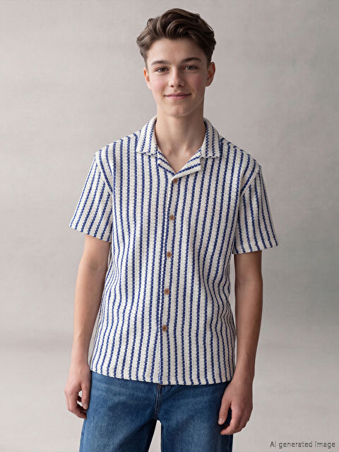 LCW Kids Çizgili Dokulu Erkek Çocuk Gömlek