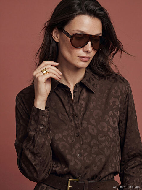 LCW Modest Desenli Saten Kadın Gömlek Tunik - S6K861Z8-HEC