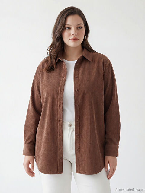 LCW Modest Kadın Fitilli Kadife Gömlek Tunik