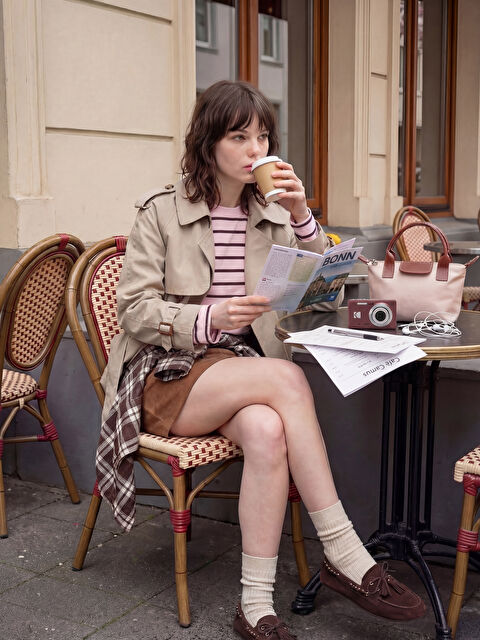 XSIDE Bisiklet Yaka Çizgili Oversize Kadın Sweatshirt - S6K877Z8-LHF