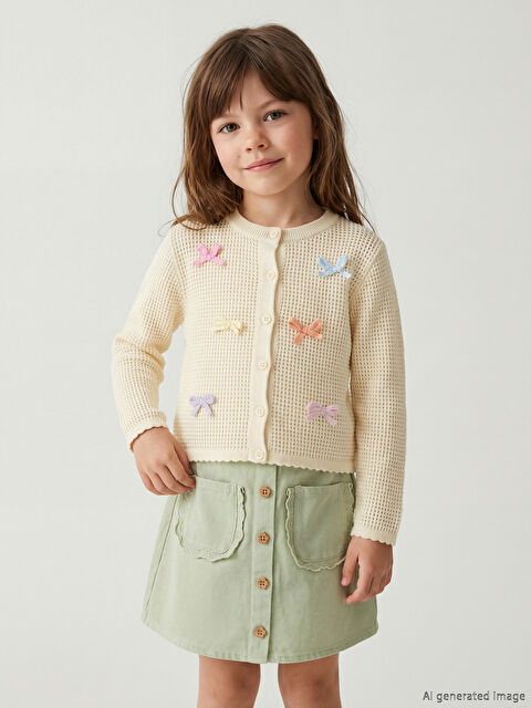 LCW Kids Bisiklet Yaka Fiyonk Detaylı Kız Çocuk Triko Hırka - S6K888Z1-SGG