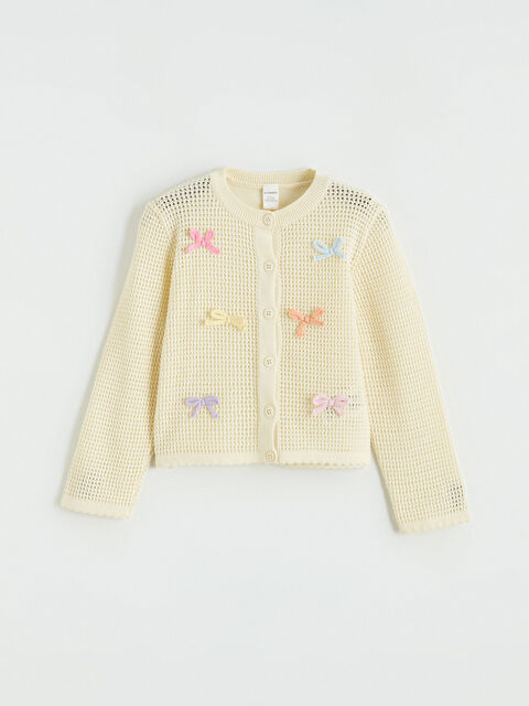 LCW Kids Bisiklet Yaka Fiyonk Detaylı Kız Çocuk Triko Hırka - S6K888Z1-SGG