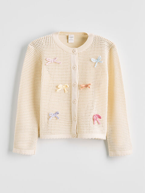 LCW baby Kız Çocuk Fiyonk Nakışlı Triko Hırka - S6K888Z1-S37