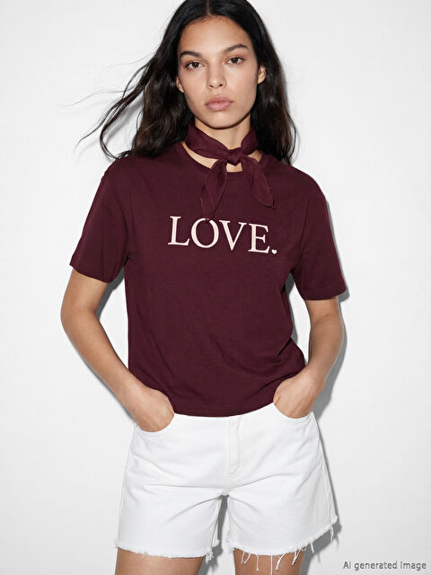 XSIDE Yazı Baskılı Soft Touch Kadın Tişört - S6K897Z8-YHR