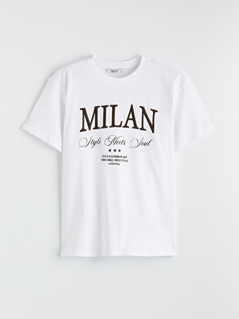 XSIDE Bisiklet Yaka Milan Nakışlı Kadın Tişört - S6K915Z8-R9J