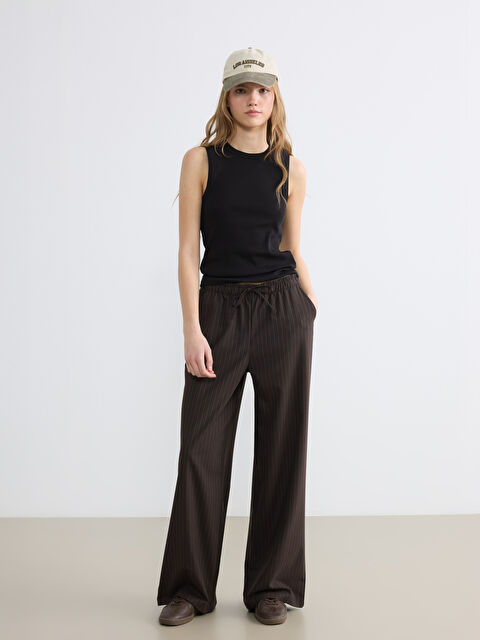 XSIDE Beli Lastikli Çizgili Geniş Paça Kadın Pantolon - S6K920Z8-LEW