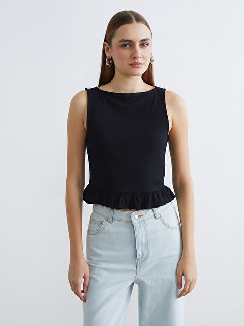 LCW ECO Bisiklet Yaka Fırfırlı Kadın Atlet - S6K936Z8-1Q2