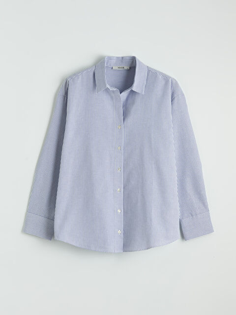 XSIDE Çizgili Oversize Oxford Kadın Gömlek - S6K937Z8-LEN