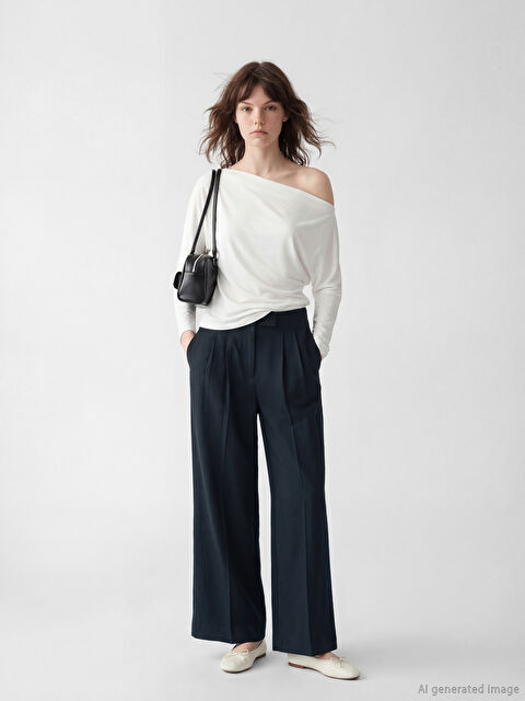 XSIDE Yüksek Bel Geniş Paça Kadın Kumaş Pantolon - S6K943Z8-CRP