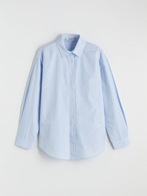 XSIDE Çizgili Oversize Poplin Kadın Gömlek - S6K956Z8-LEN