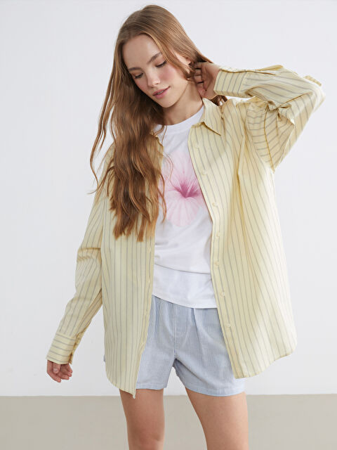 XSIDE Çizgili Oxford Oversize Kadın Gömlek - S6K967Z8-LKF