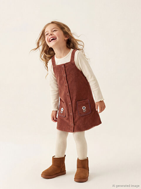 LCW Kids Kız Çocuk Kadife Elbise ve Çorap - S6KA05Z1-GZZ