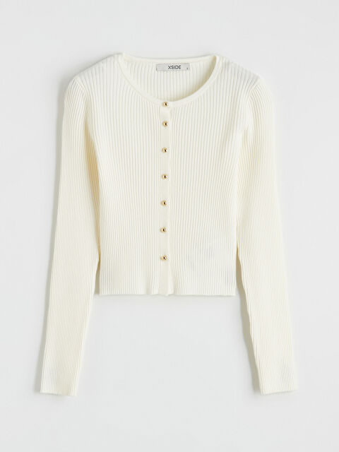 XSIDE Bisiklet Yaka Fitilli Kadın Triko Hırka - S6KA20Z8-R9J