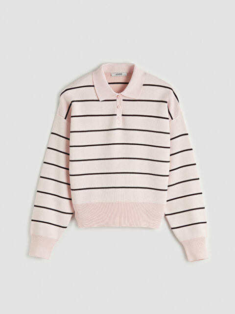 XSIDE Polo Yaka Çizgili Kadın Triko Kazak - S6KA22Z8-14N