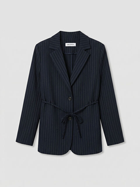 LCWAIKIKI Classic Çizgili Kuşaklı Kadın Blazer Ceket - S6KA43Z8-LGS
