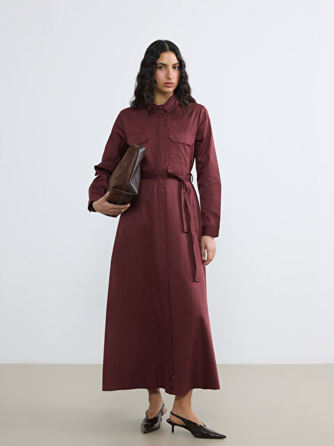 LCW Modest Kuşaklı Poplin Gömlek Elbise - S6KA46Z8-ZHP